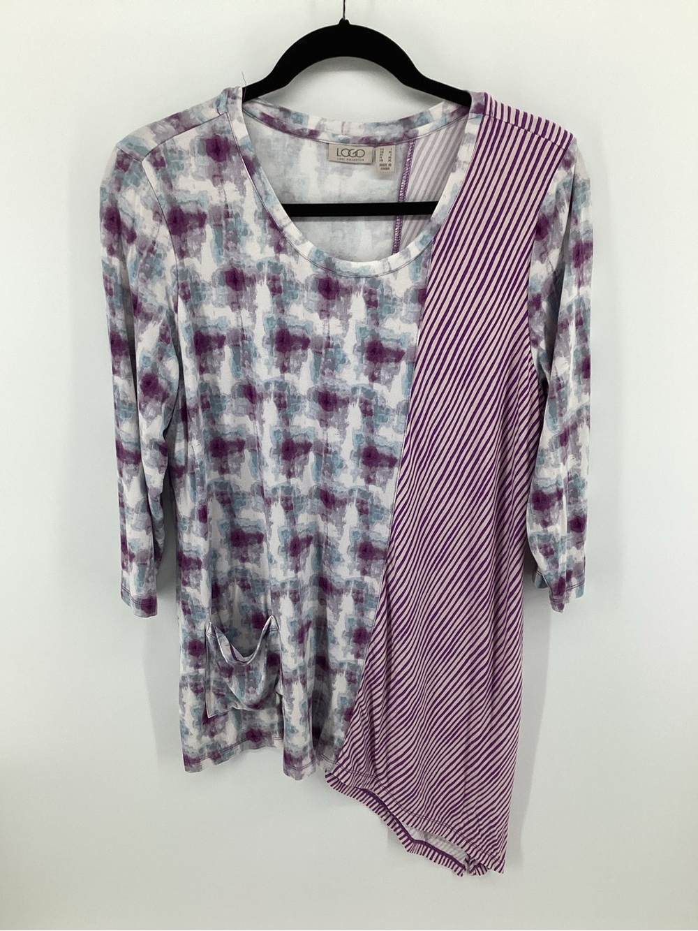LOGO by Lori Goldstein Lavender and White Mixed-Print Asymmetrical Tunic